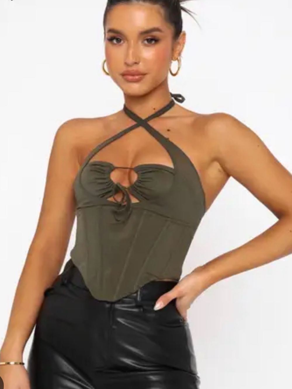 White Fox Boutique Olive Halter Corset Camisole